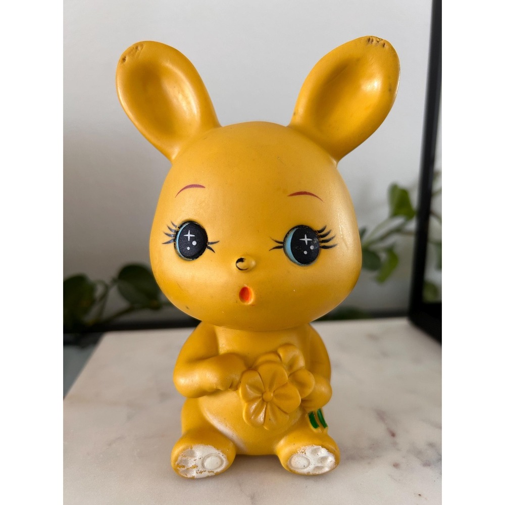 Vintage Stahlwood Bunny Squeaker Toy 1960s MCM Nursery Decor Made in Japan